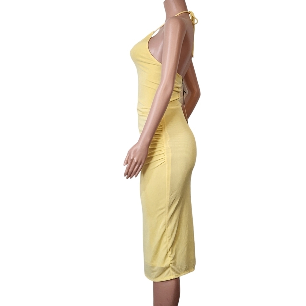 Nordstrom Wayf NWT Yellow Halter Scrunched Leg Fitted Dress Sz XS - Picture 4 of 11